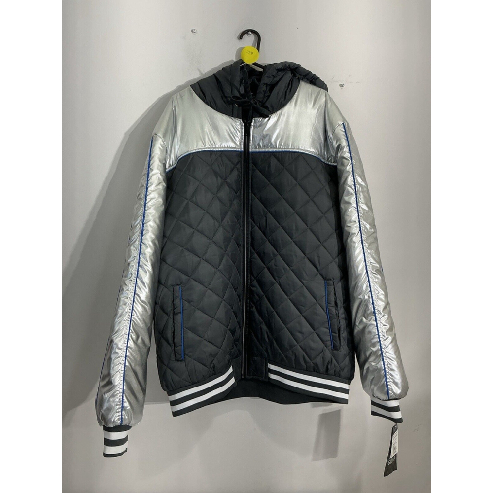 Men’s Blue Gear 4 XL Gray Silver Quilted Hooded Full Zip Puffer Coat NWT